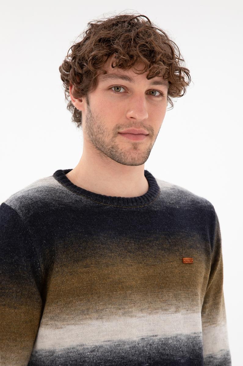 Erkek Slim Fit Bisiklet Yaka Taş Kazak