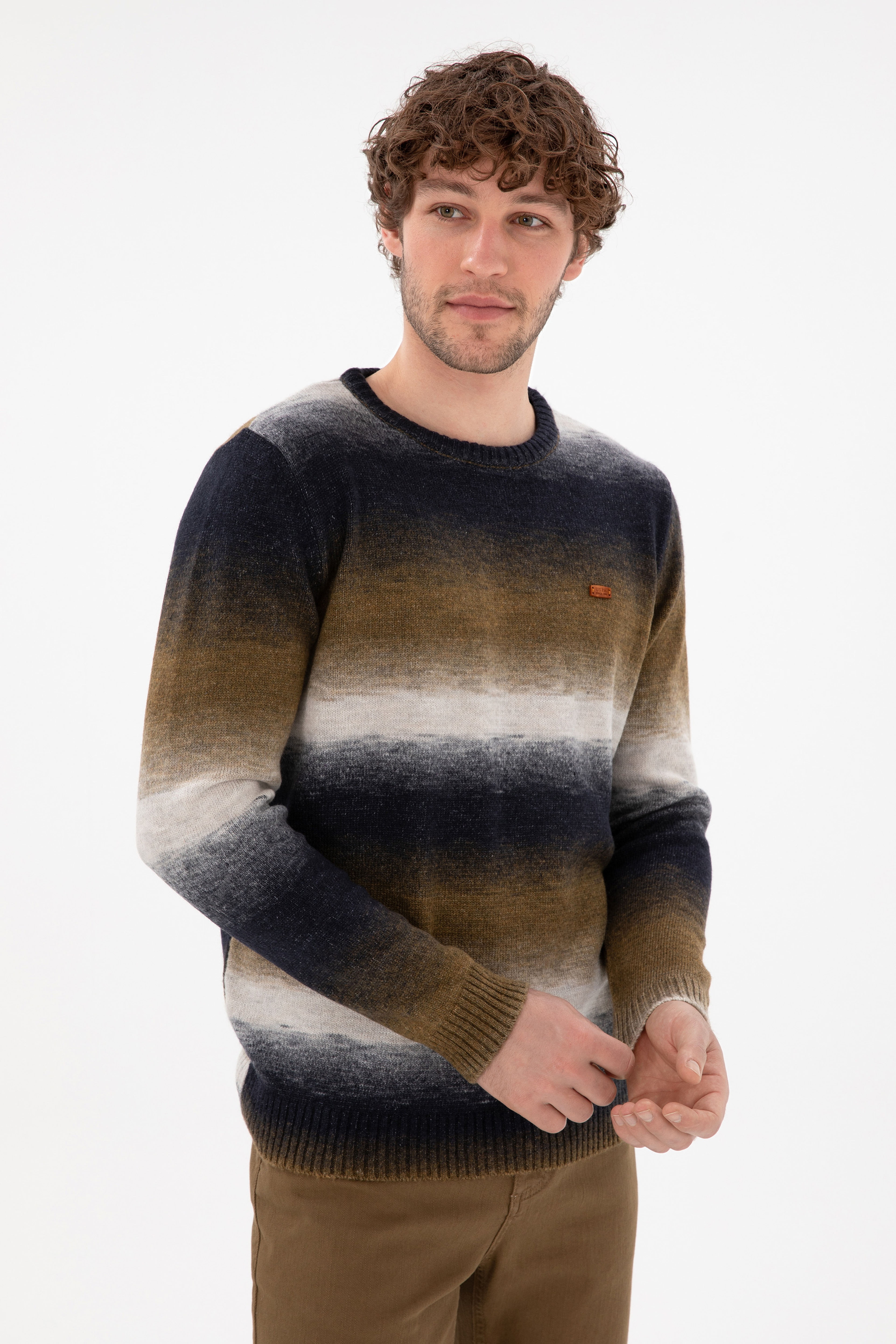 Erkek Slim Fit Bisiklet Yaka Taş Kazak