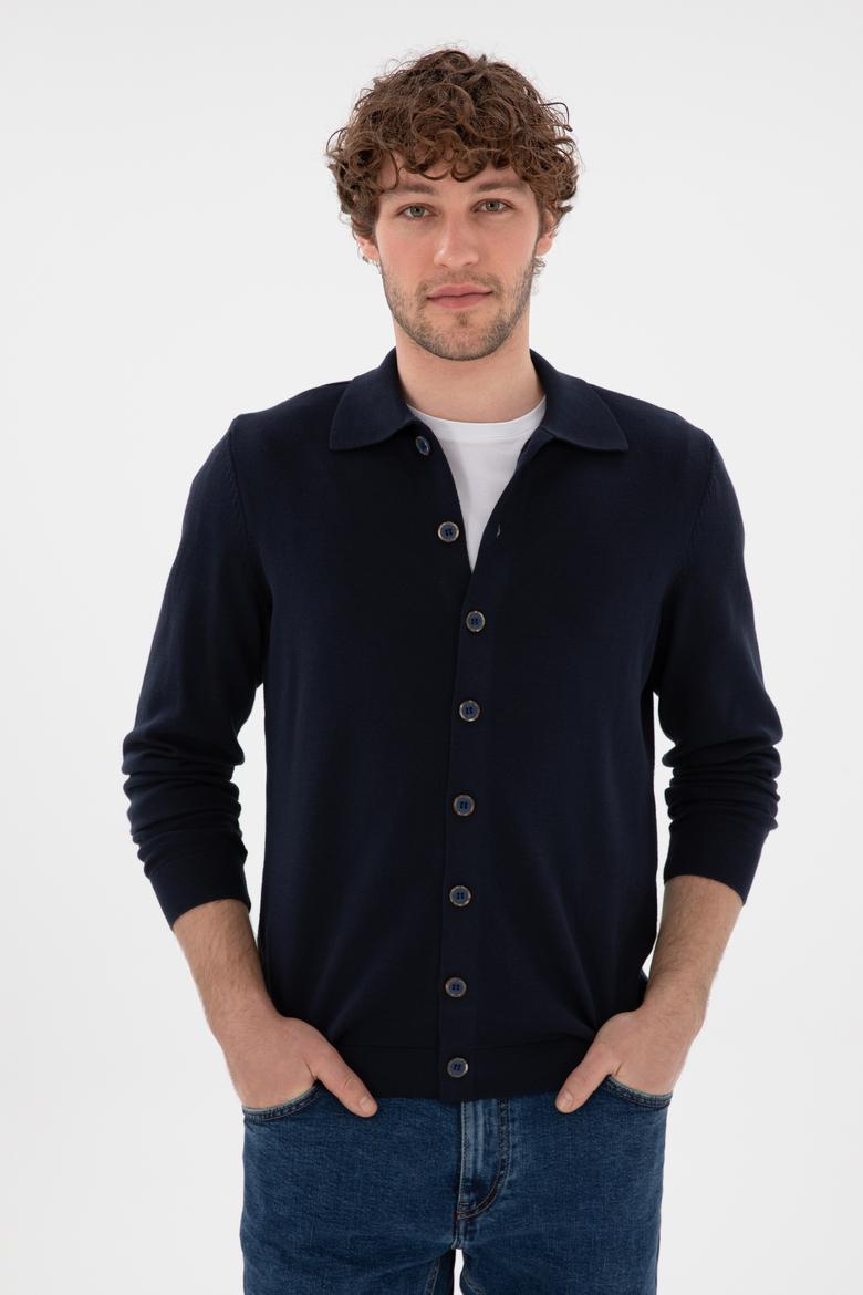 Erkek Lacivert Basic Triko Hırka - 50298272041