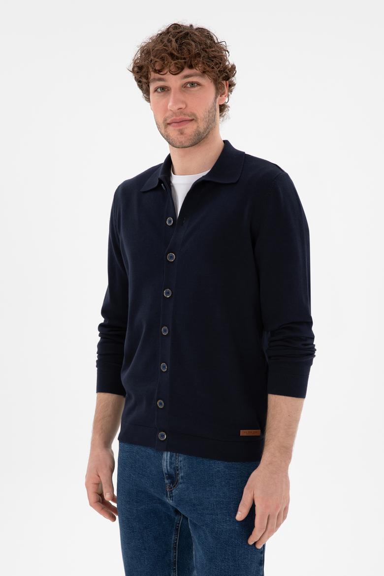 Erkek Lacivert Basic Triko Hırka