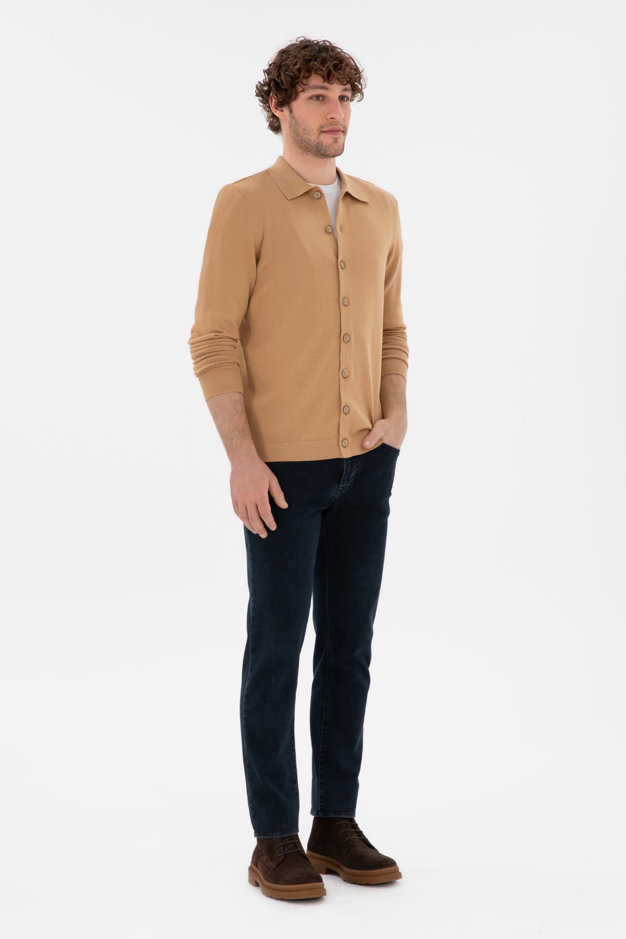 Erkek Camel Basic Triko Hırka