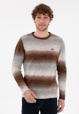 Erkek Slim Fit Bisiklet Yaka Gri Melanj Kazak - 50297082002