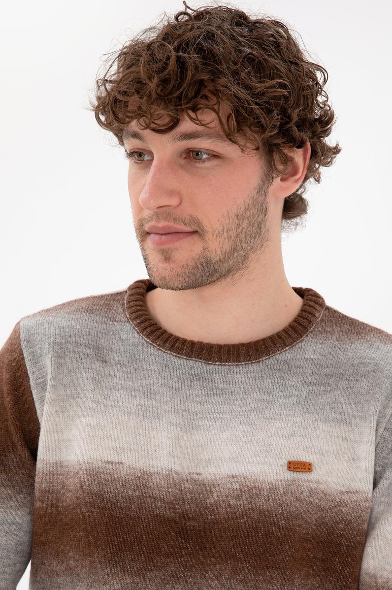 Erkek Slim Fit Bisiklet Yaka Gri Melanj Kazak