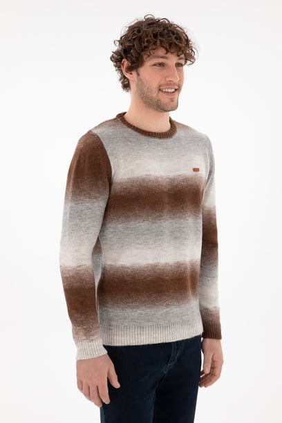 Erkek Slim Fit Bisiklet Yaka Gri Melanj Kazak