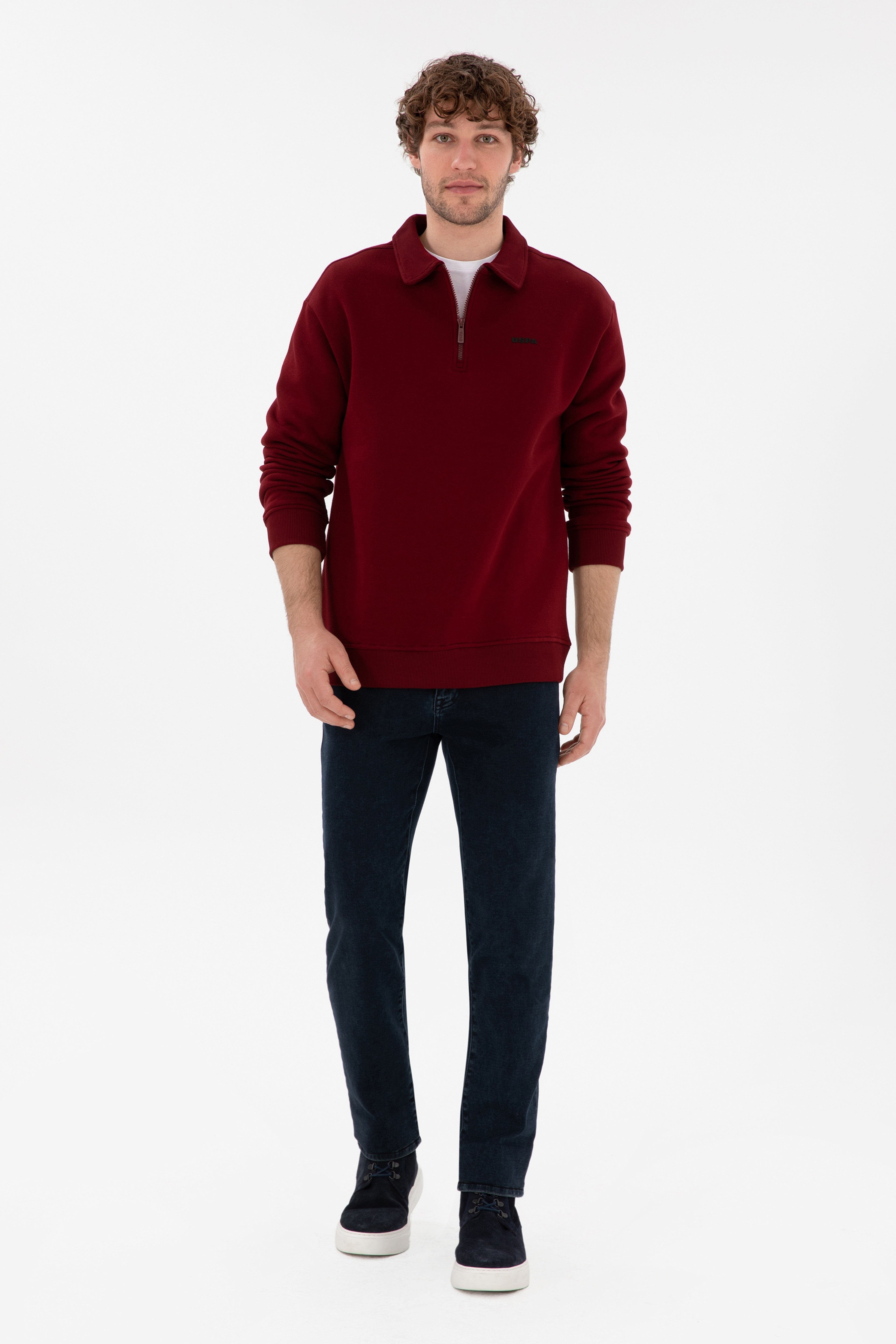 Erkek Bordo Basic Sweatshirt - Image 4