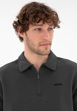 Erkek Comfort Fit Yarım Fermuarlı Antrasit Basic Sweatshirt - 50298265008