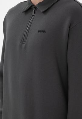 Erkek Comfort Fit Yarım Fermuarlı Antrasit Basic Sweatshirt - 50298265008