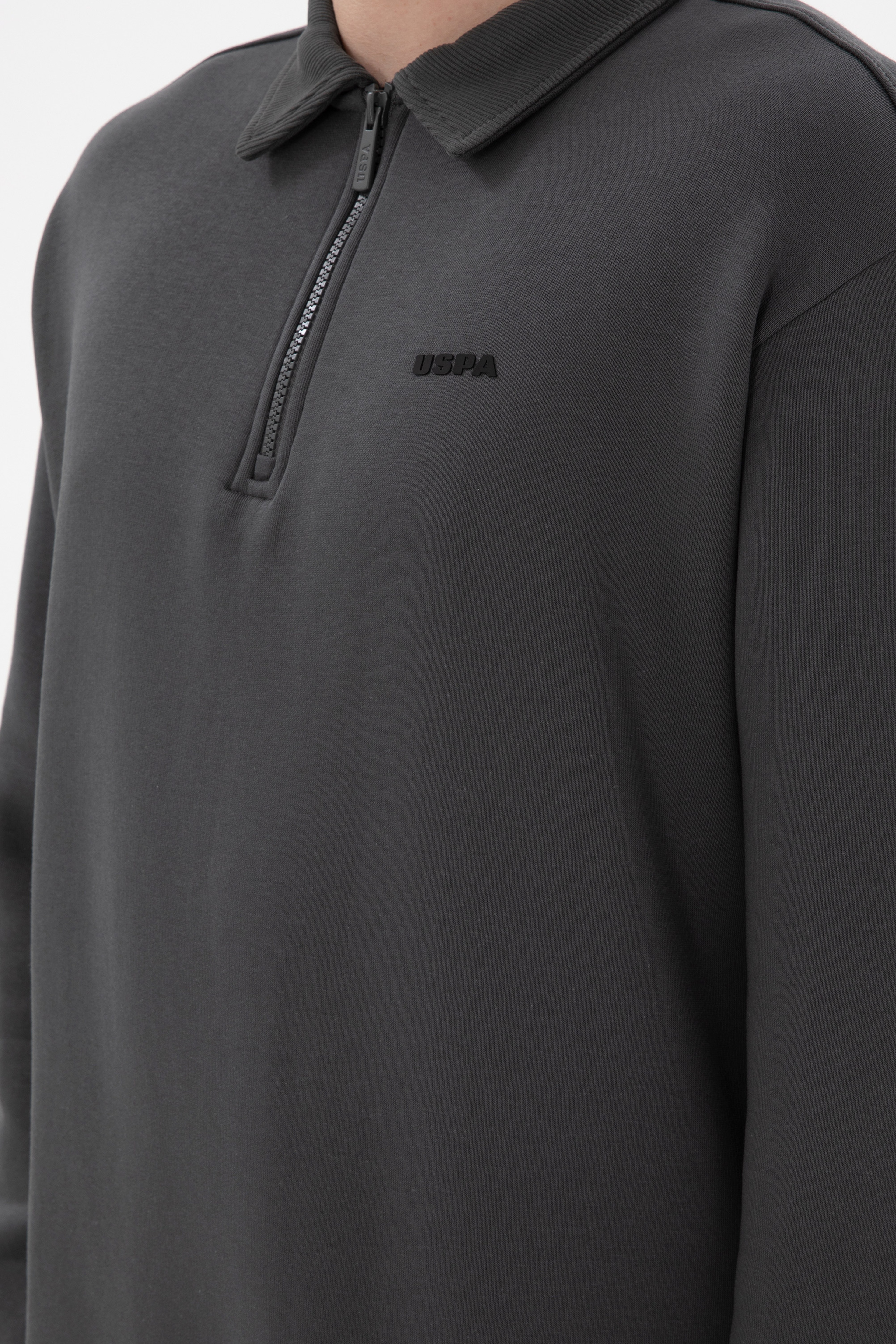 Erkek Comfort Fit Yarım Fermuarlı Antrasit Basic Sweatshirt - Image 7