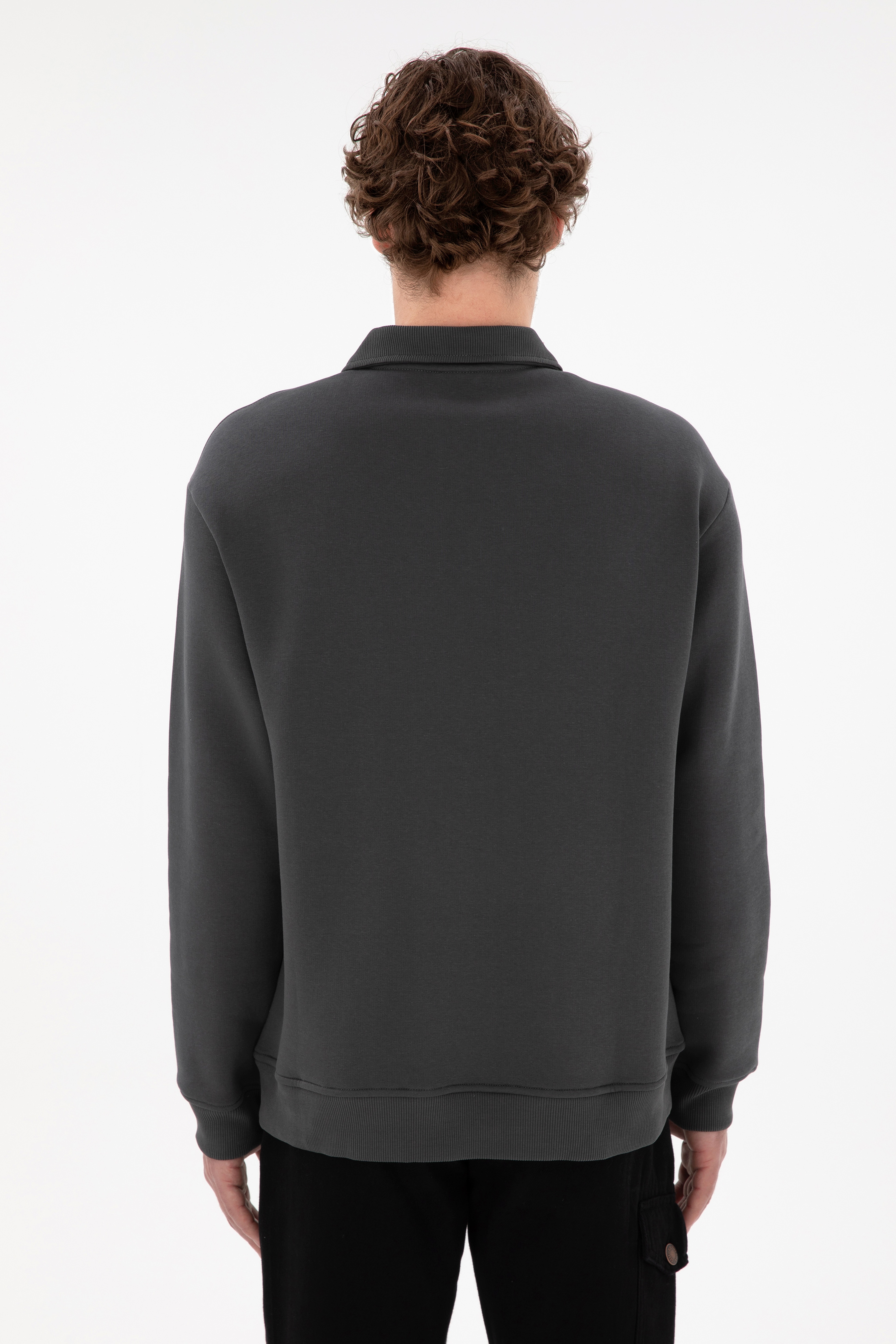 Erkek Comfort Fit Yarım Fermuarlı Antrasit Basic Sweatshirt - Image 5