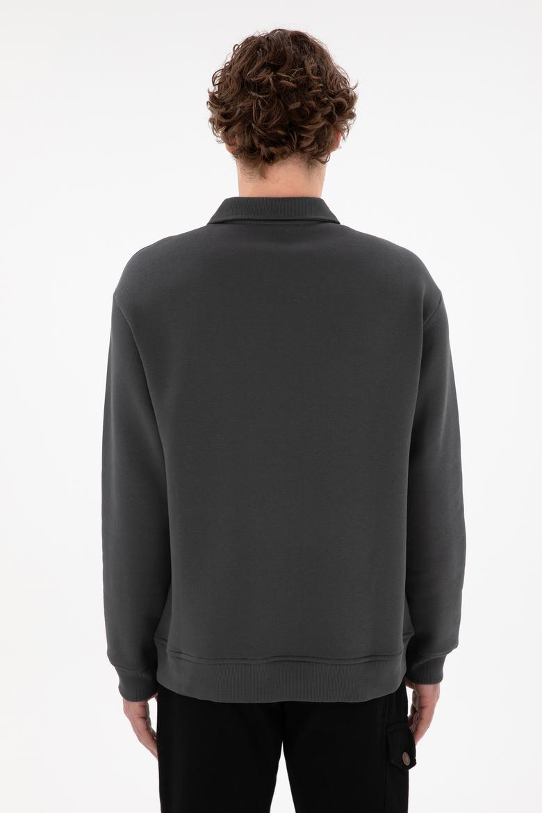 Erkek Comfort Fit Yarım Fermuarlı Antrasit Basic Sweatshirt - 50298265008