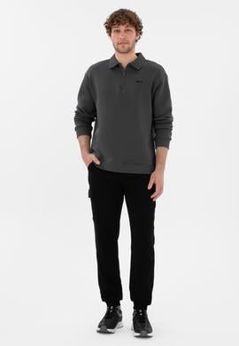 Erkek Comfort Fit Yarım Fermuarlı Antrasit Basic Sweatshirt - 50298265008