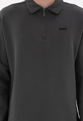Erkek Comfort Fit Yarım Fermuarlı Antrasit Basic Sweatshirt - 50298265008