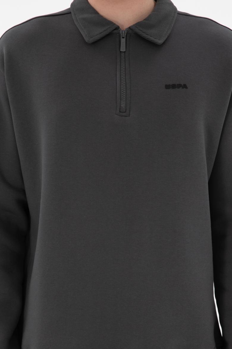 Erkek Comfort Fit Yarım Fermuarlı Antrasit Basic Sweatshirt - 50298265008