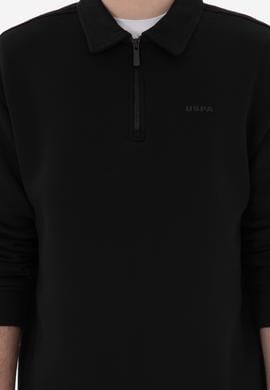 Erkek Comfort Fit Yarım Fermuarlı Siyah Basic Sweatshirt - 50298265023