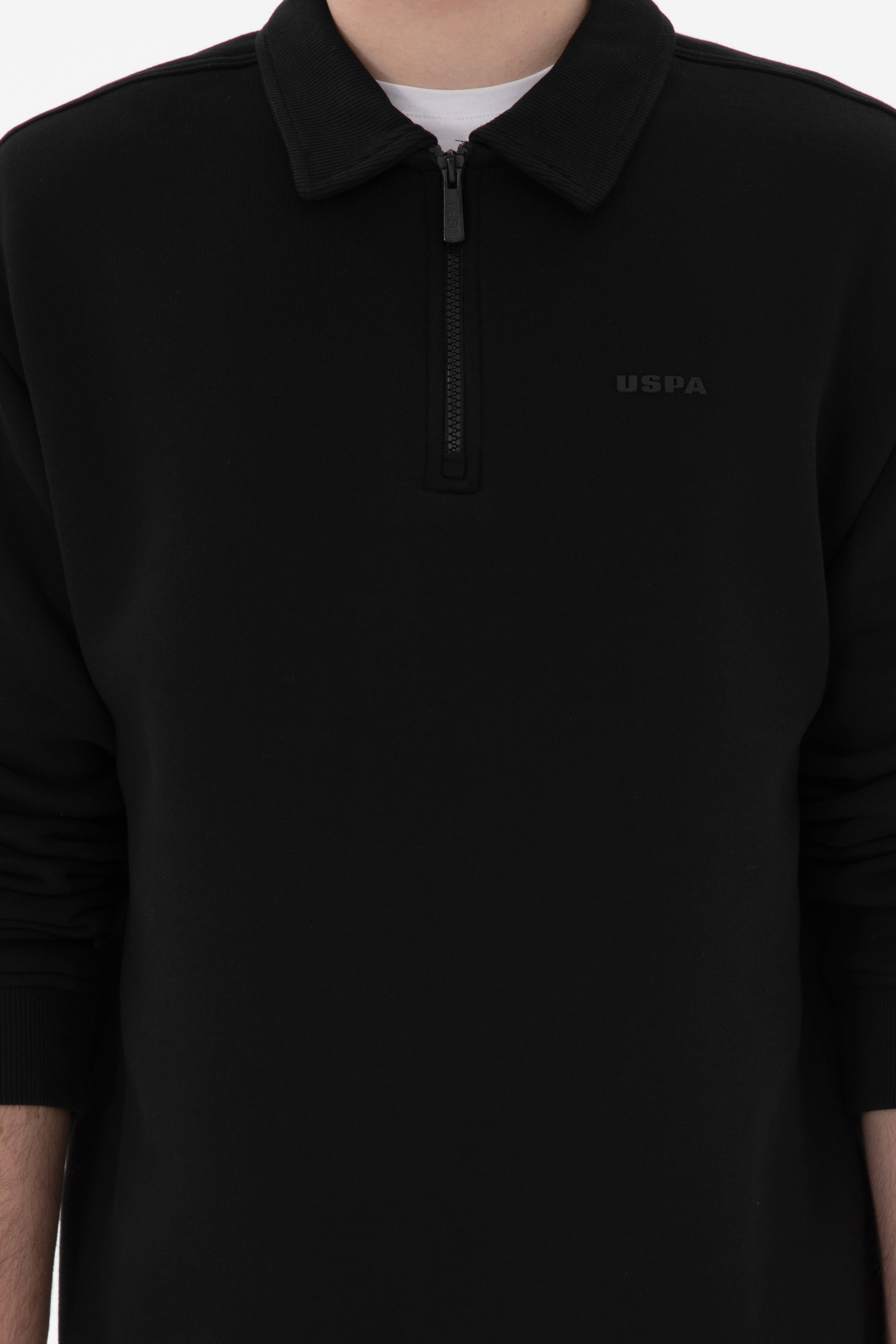 Erkek Comfort Fit Yarım Fermuarlı Siyah Basic Sweatshirt - Image 6