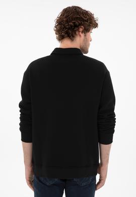 Erkek Comfort Fit Yarım Fermuarlı Siyah Basic Sweatshirt - 50298265023