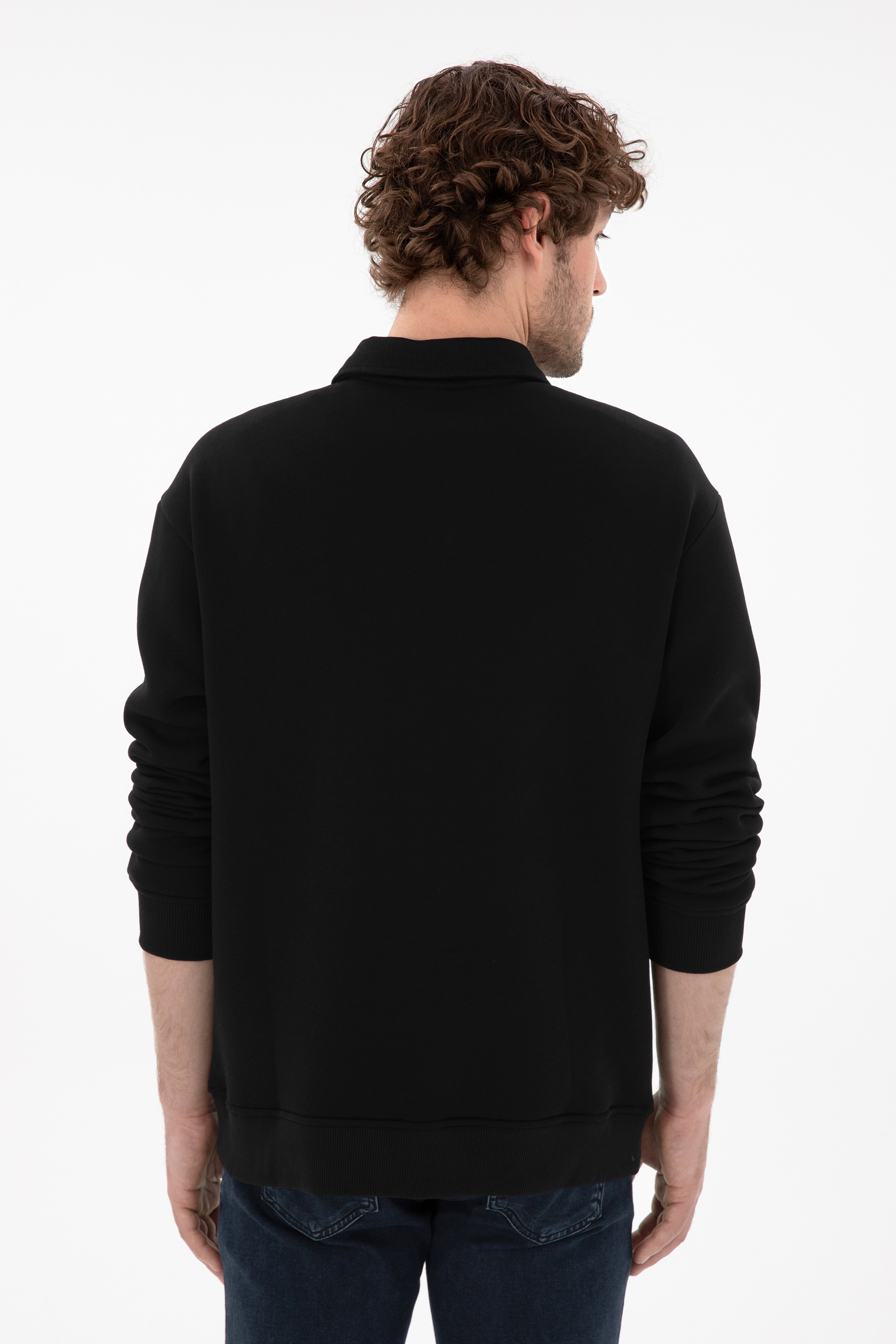Erkek Comfort Fit Yarım Fermuarlı Siyah Basic Sweatshirt - Image 5