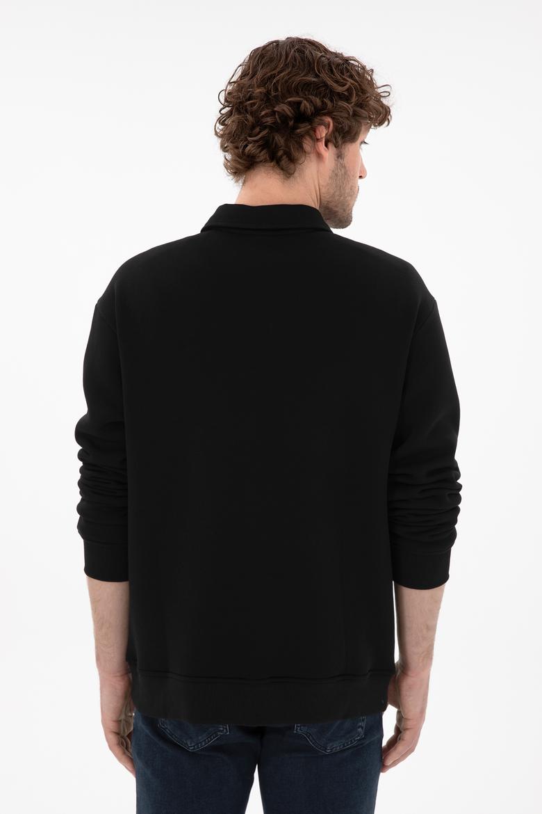 Erkek Comfort Fit Yarım Fermuarlı Siyah Basic Sweatshirt - 50298265023