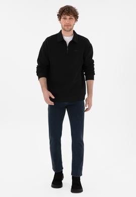 Erkek Comfort Fit Yarım Fermuarlı Siyah Basic Sweatshirt - 50298265023