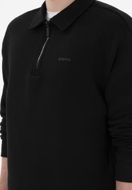 Erkek Comfort Fit Yarım Fermuarlı Siyah Basic Sweatshirt - 50298265023