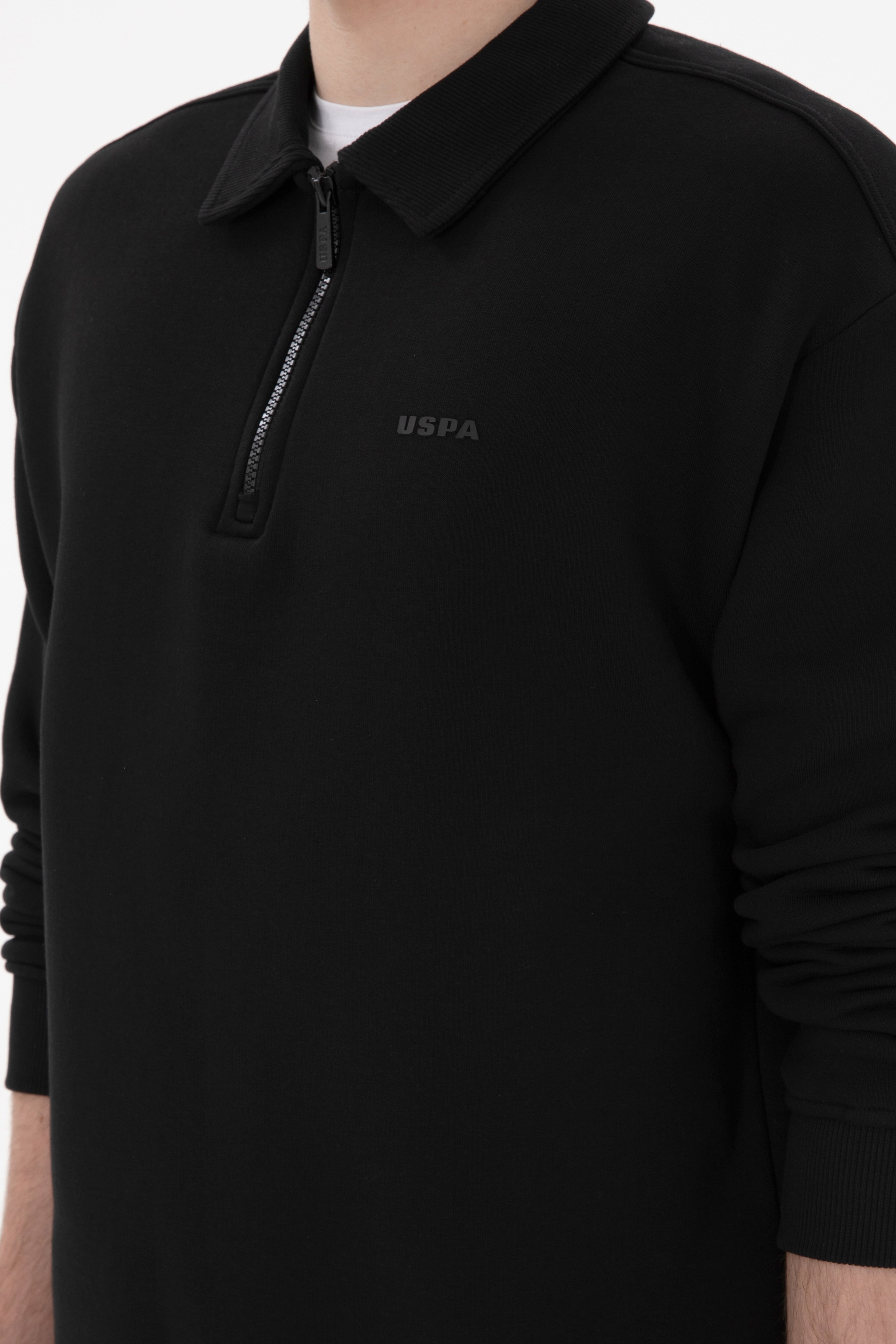 Erkek Comfort Fit Yarım Fermuarlı Siyah Basic Sweatshirt - Image 7