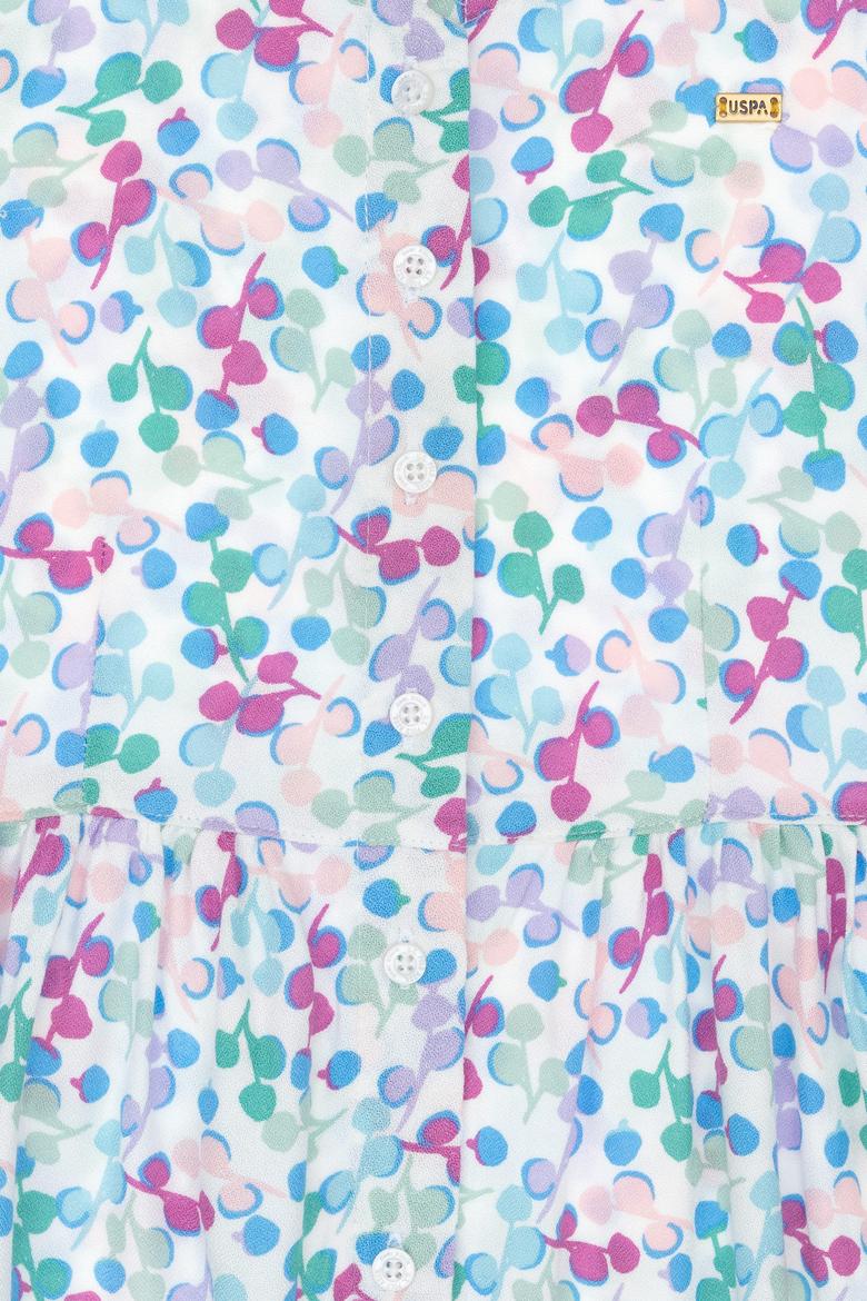 Kız Çocuk Mint Desenli Krep Kumaş Dokuma Elbise - 50299339020