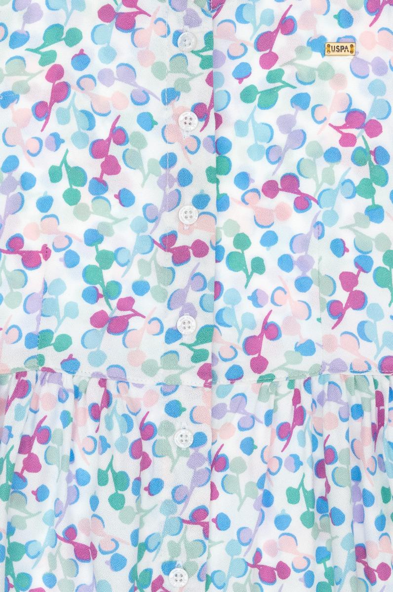 Kız Çocuk Mint Desenli Krep Kumaş Dokuma Elbise