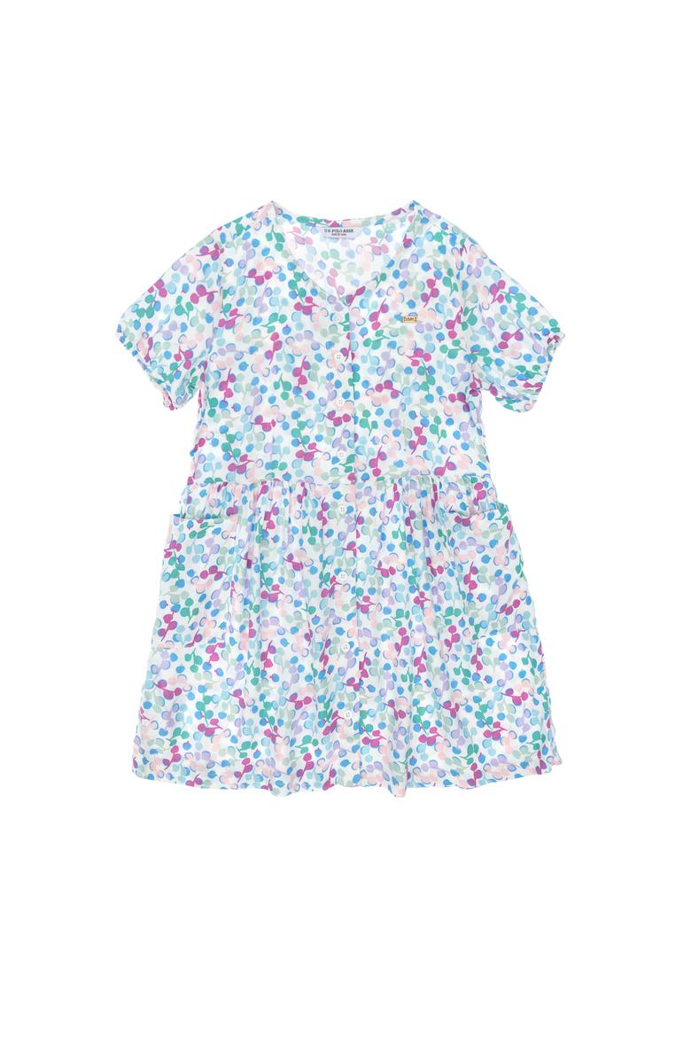 Kız Çocuk Mint Desenli Krep Kumaş Dokuma Elbise