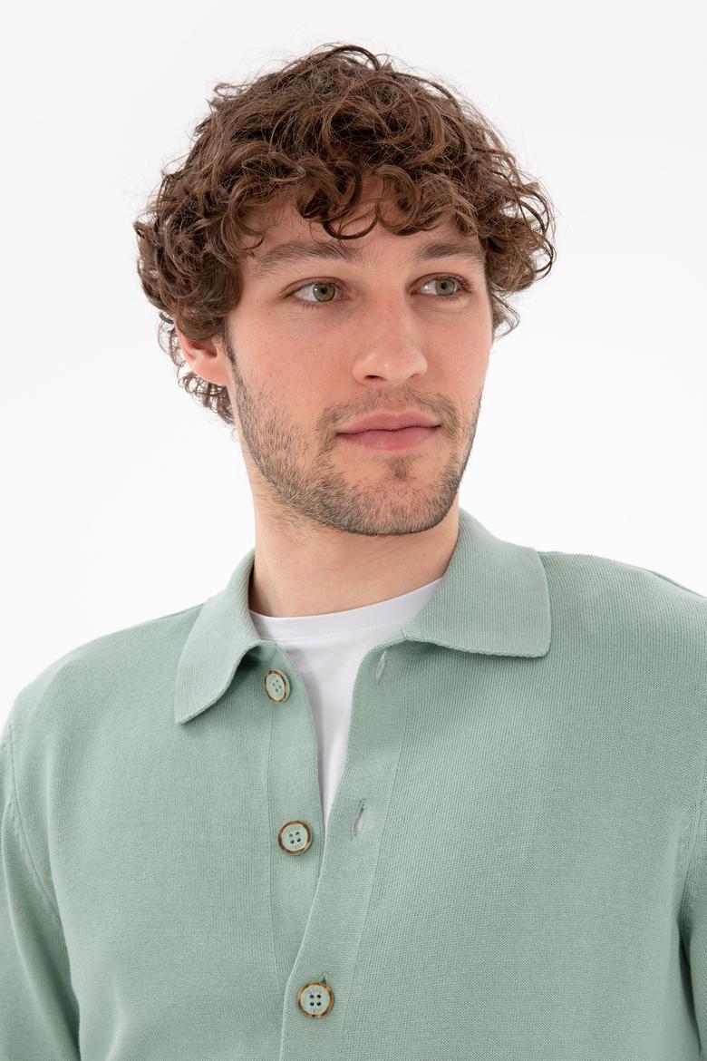 Erkek Su Yeşili Basic Triko Hırka - 50298272008