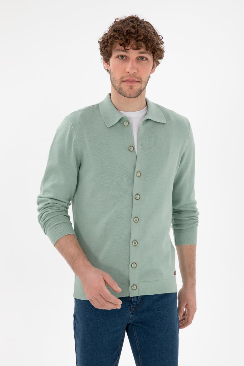 Erkek Su Yeşili Basic Triko Hırka