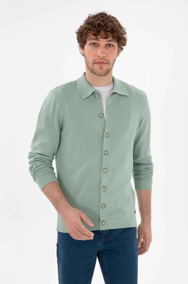 Erkek Su Yeşili Basic Triko Hırka