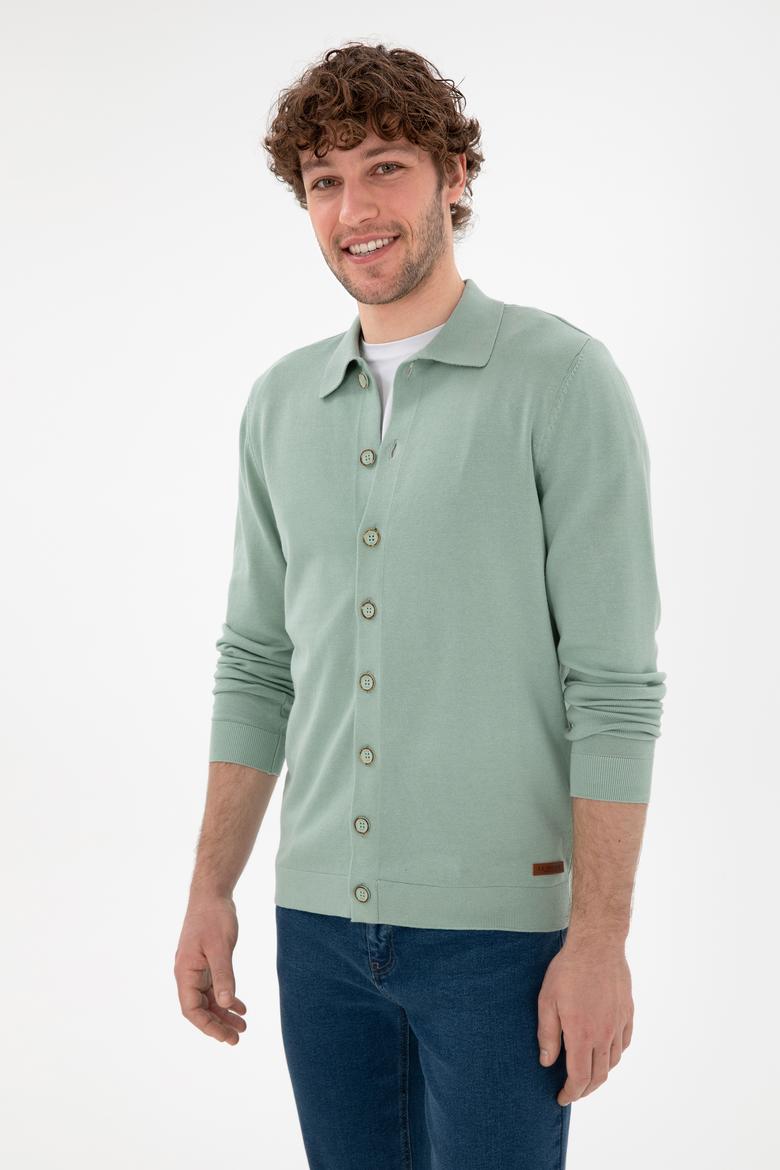 Erkek Su Yeşili Basic Triko Hırka - 50298272008