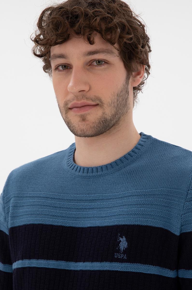 Erkek Slim Fit Bisiklet Yaka Saks Kazak