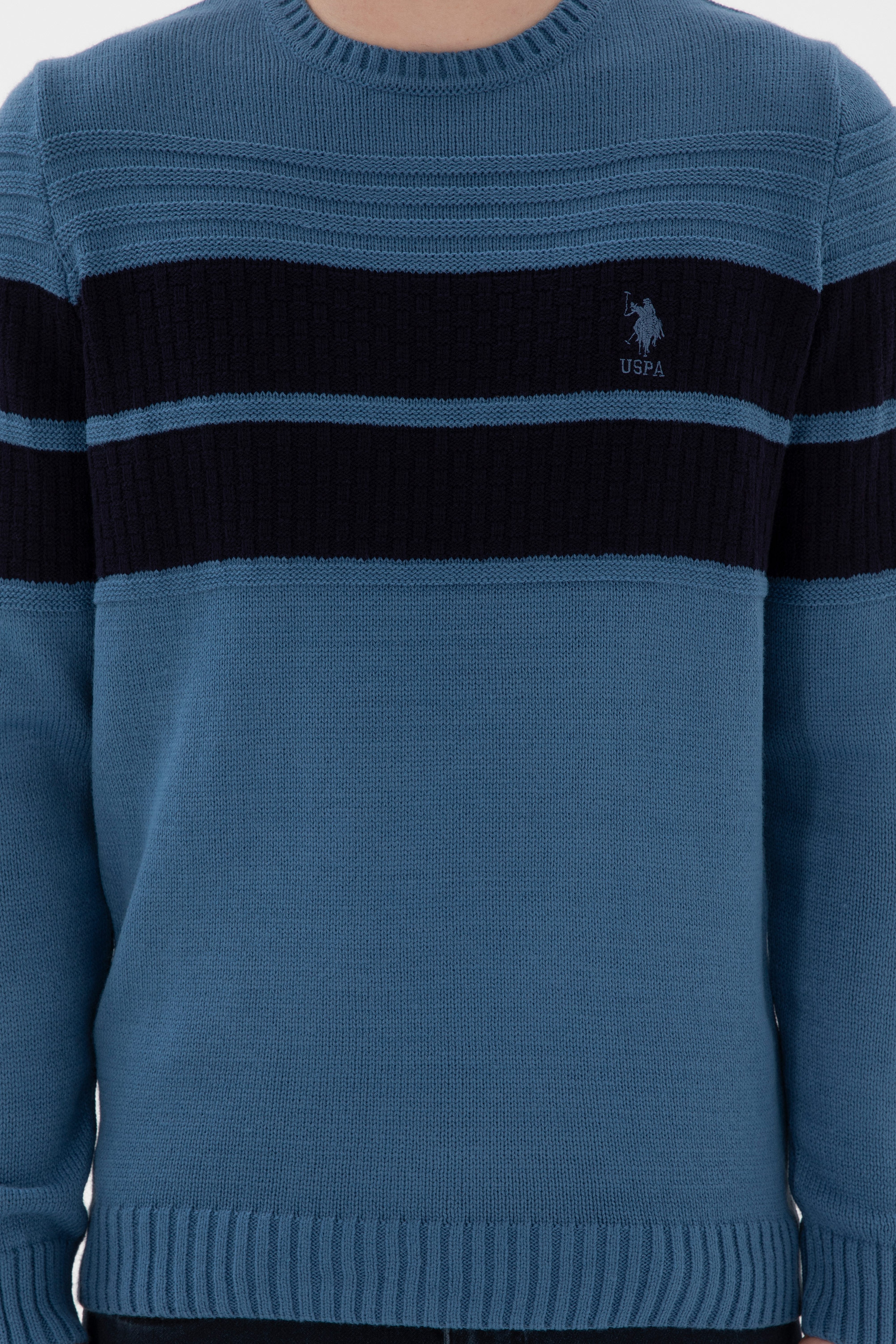 Erkek Slim Fit Bisiklet Yaka Saks Kazak - Image 6