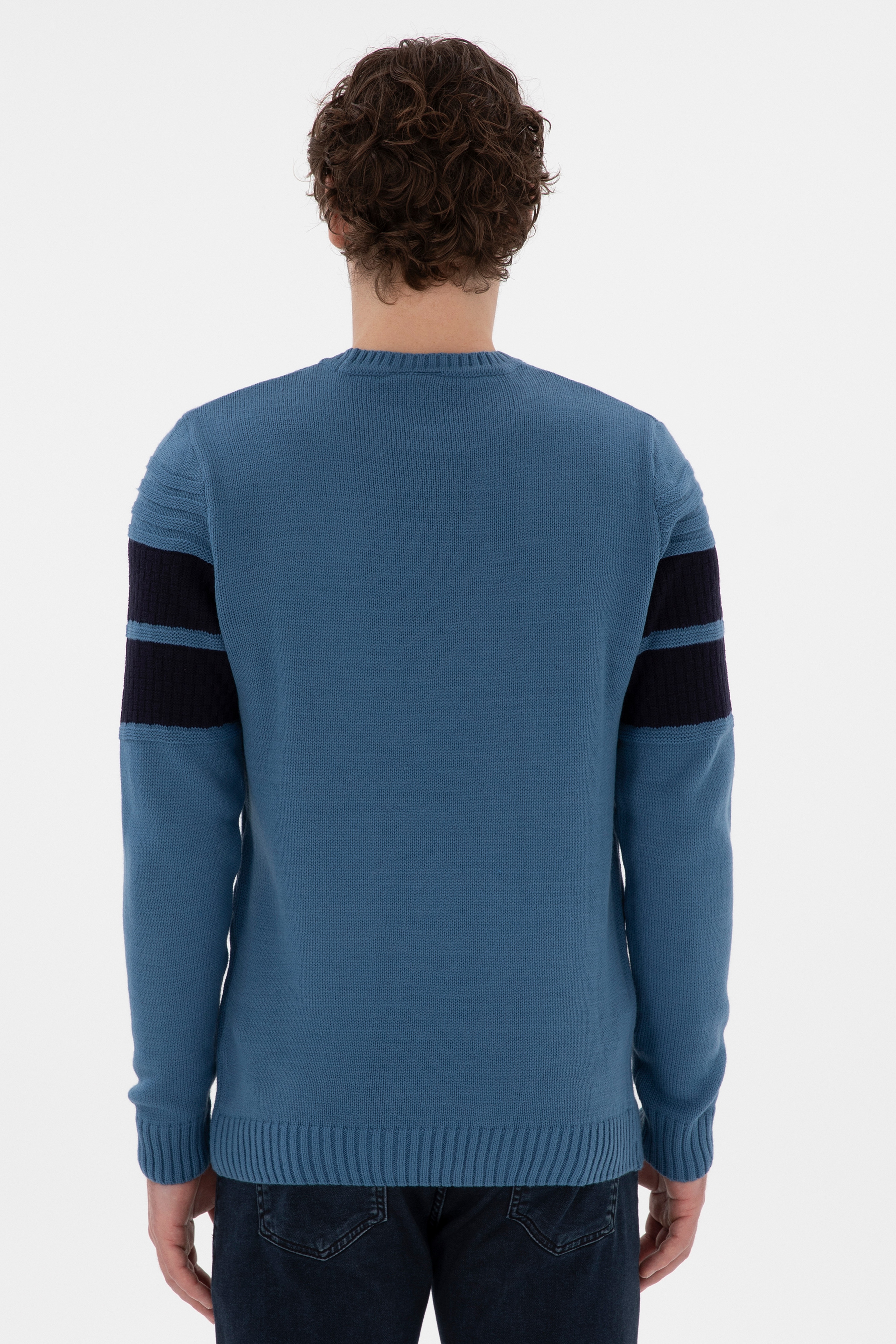 Erkek Slim Fit Bisiklet Yaka Saks Kazak - Image 5