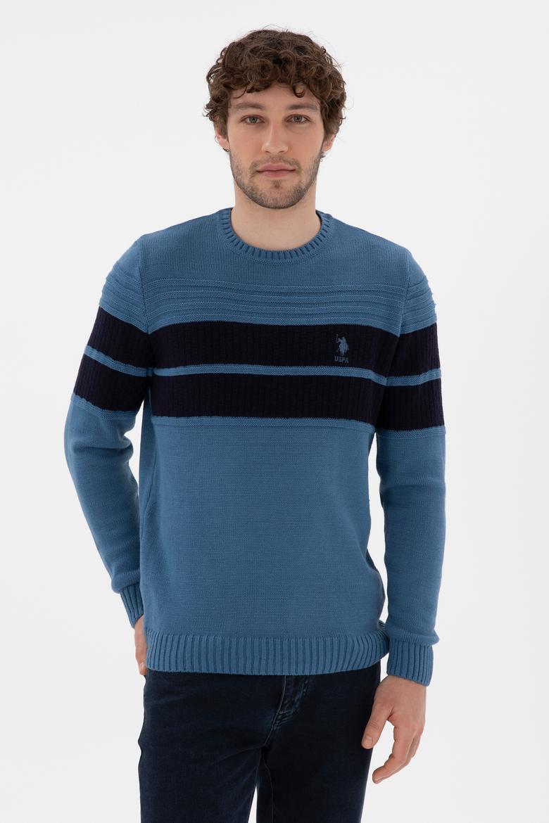 Erkek Slim Fit Bisiklet Yaka Saks Kazak