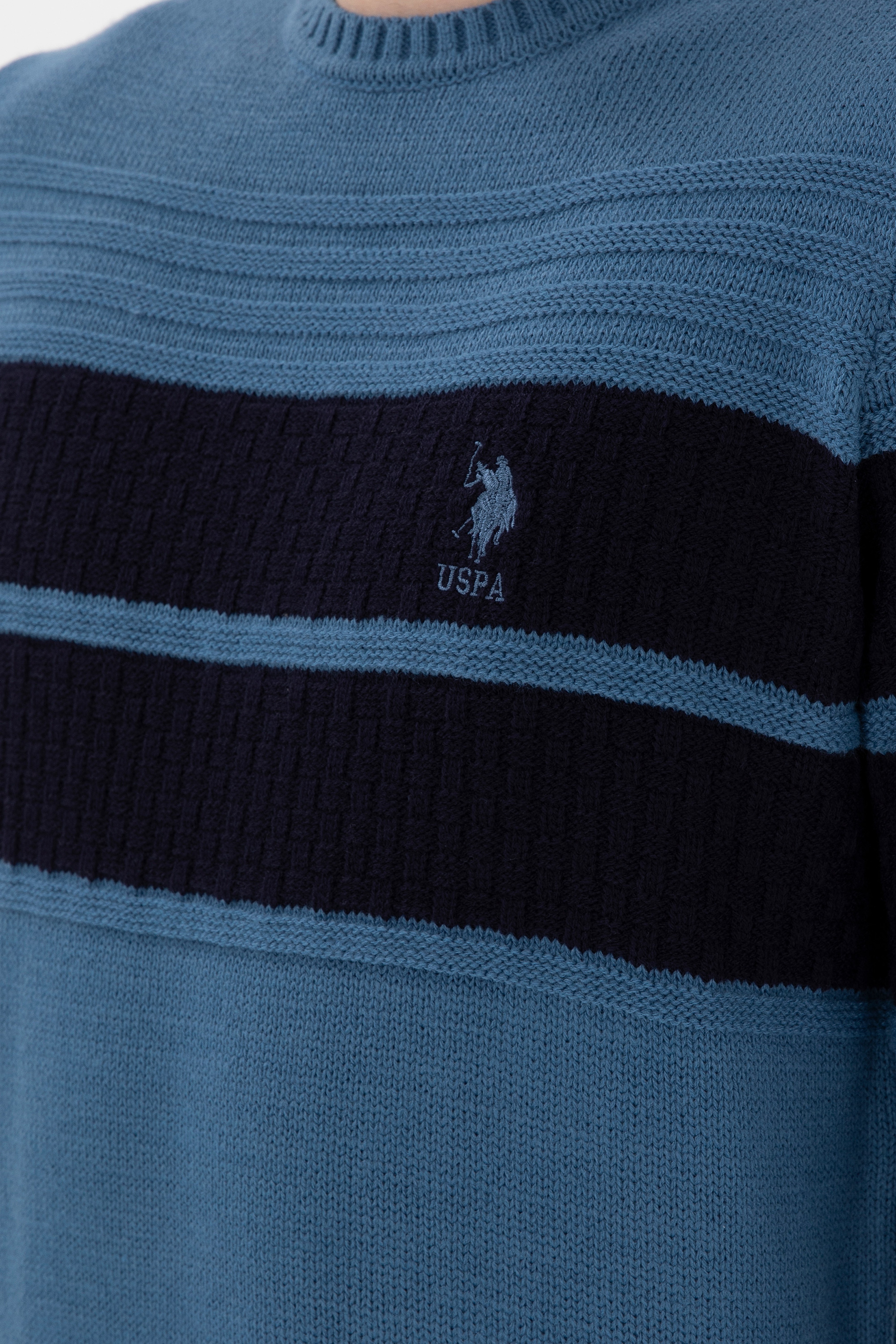 Erkek Slim Fit Bisiklet Yaka Saks Kazak