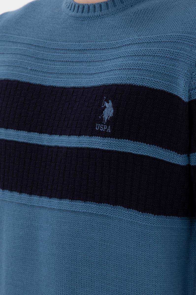 Erkek Slim Fit Bisiklet Yaka Saks Kazak