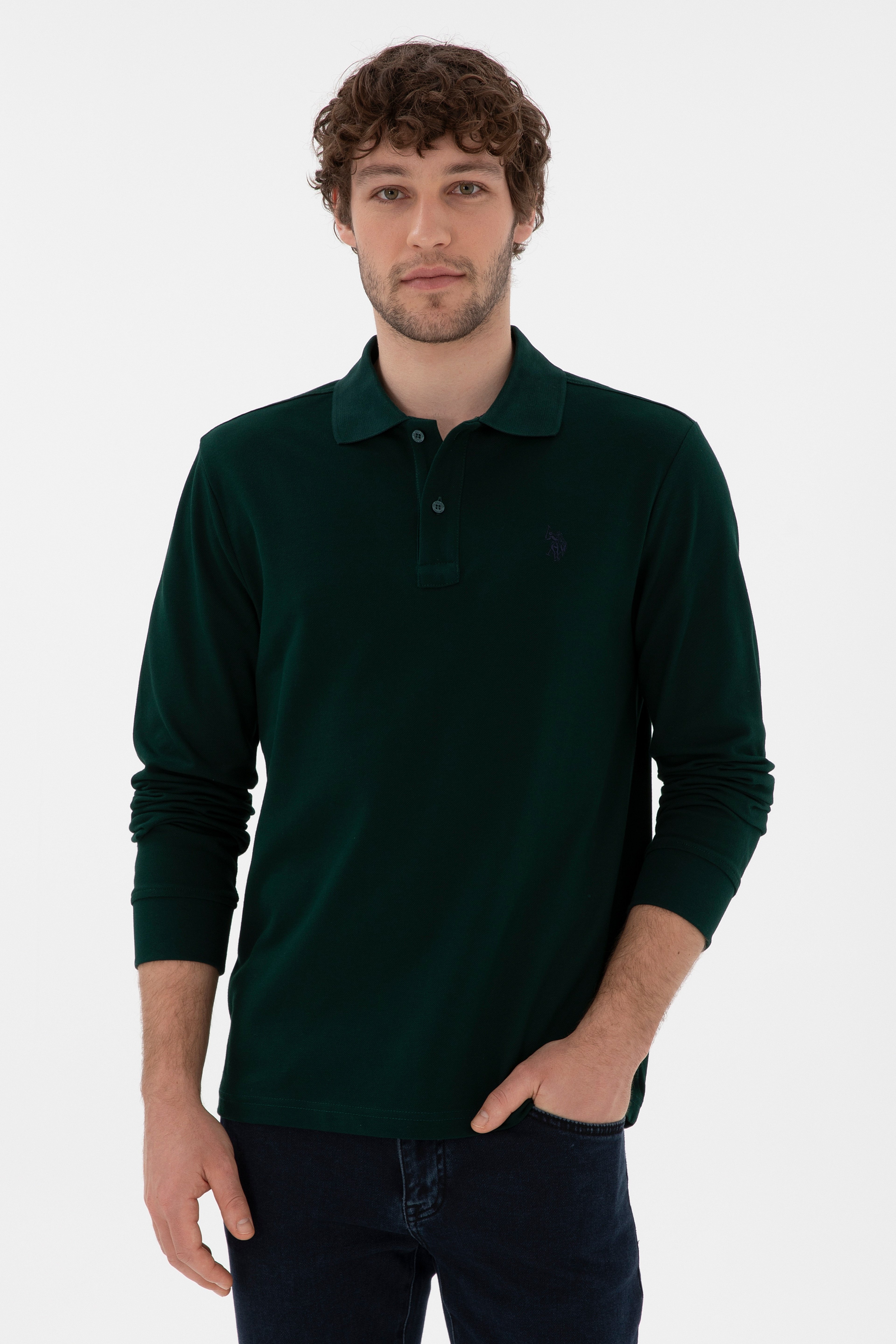 Erkek Koyu Yeşil Basic Sweatshirt - Image 1
