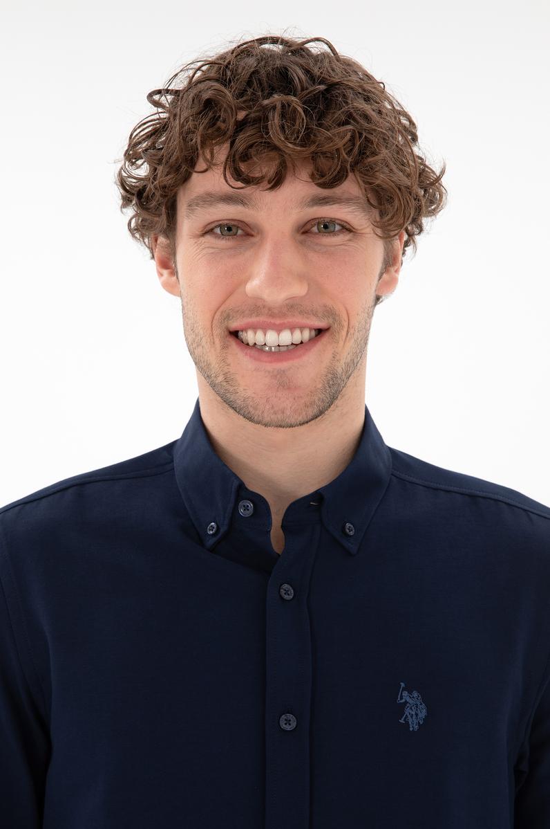 Erkek Lacivert Uzun Kollu Basic Gömlek