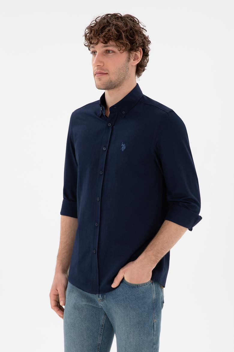 Erkek Lacivert Uzun Kollu Basic Gömlek