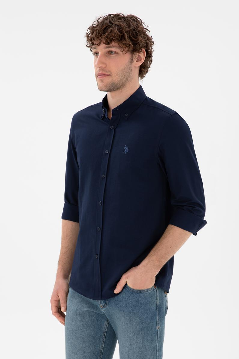 Erkek Lacivert Uzun Kollu Basic Gömlek