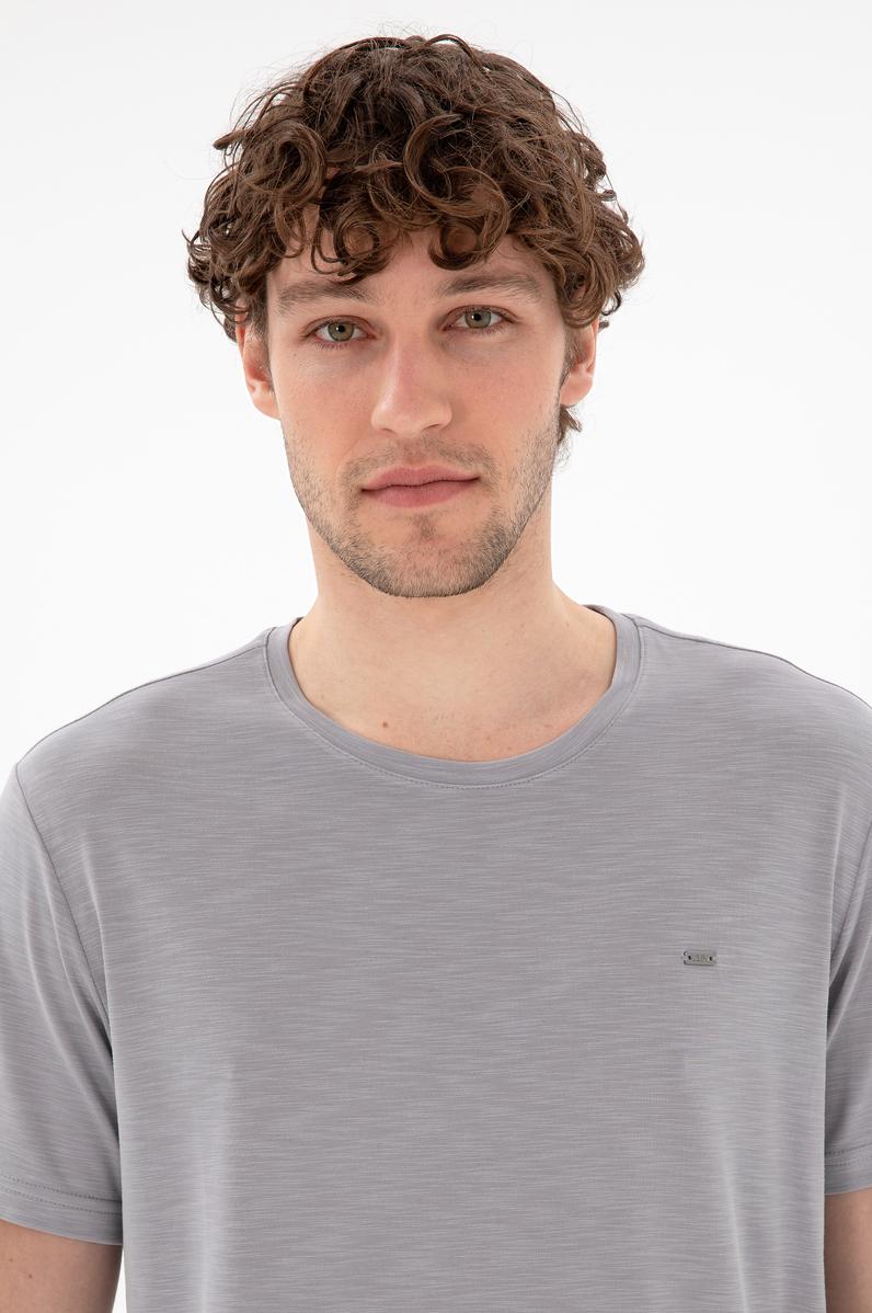 Erkek Regular Fit Bisiklet Yaka Modal Koyu Gri Basic Tişört