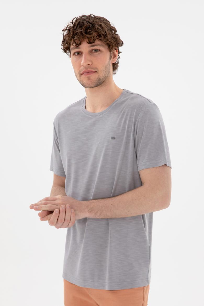 Erkek Regular Fit Bisiklet Yaka Modal Koyu Gri Basic Tişört - 50298033026