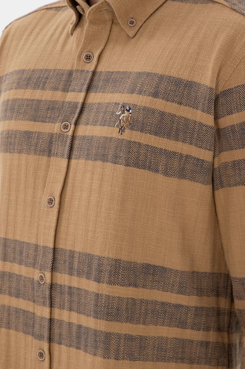 Erkek Açık Haki Uzun Kollu Gömlek