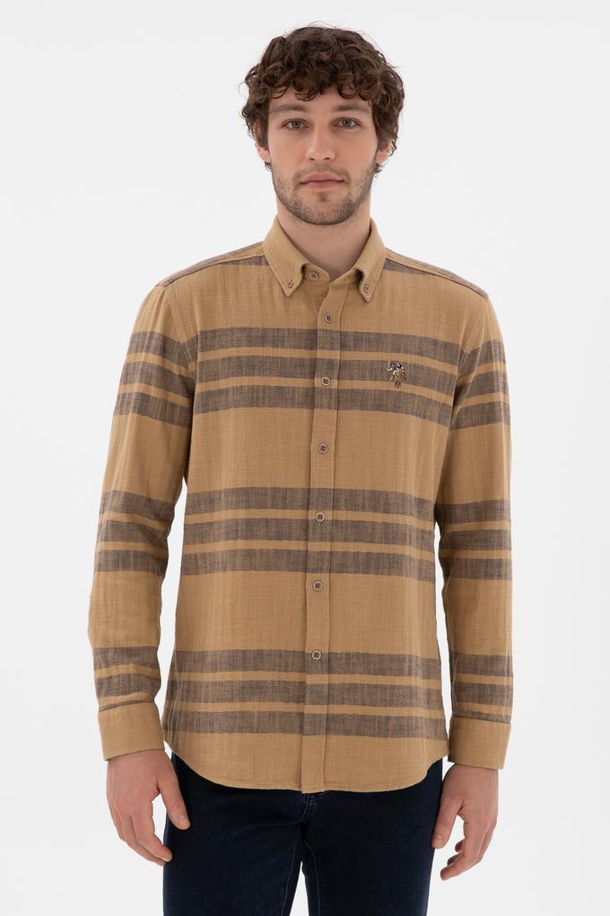 Erkek Açık Haki Uzun Kollu Gömlek