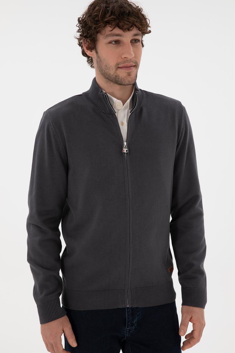 Erkek Antrasit Basic Triko Hırka - 50298268005