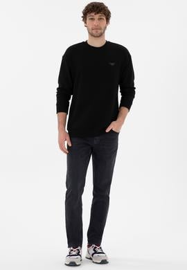 Erkek Comfort Fit Bisiklet Yaka Siyah Sweatshirt - 50290777017