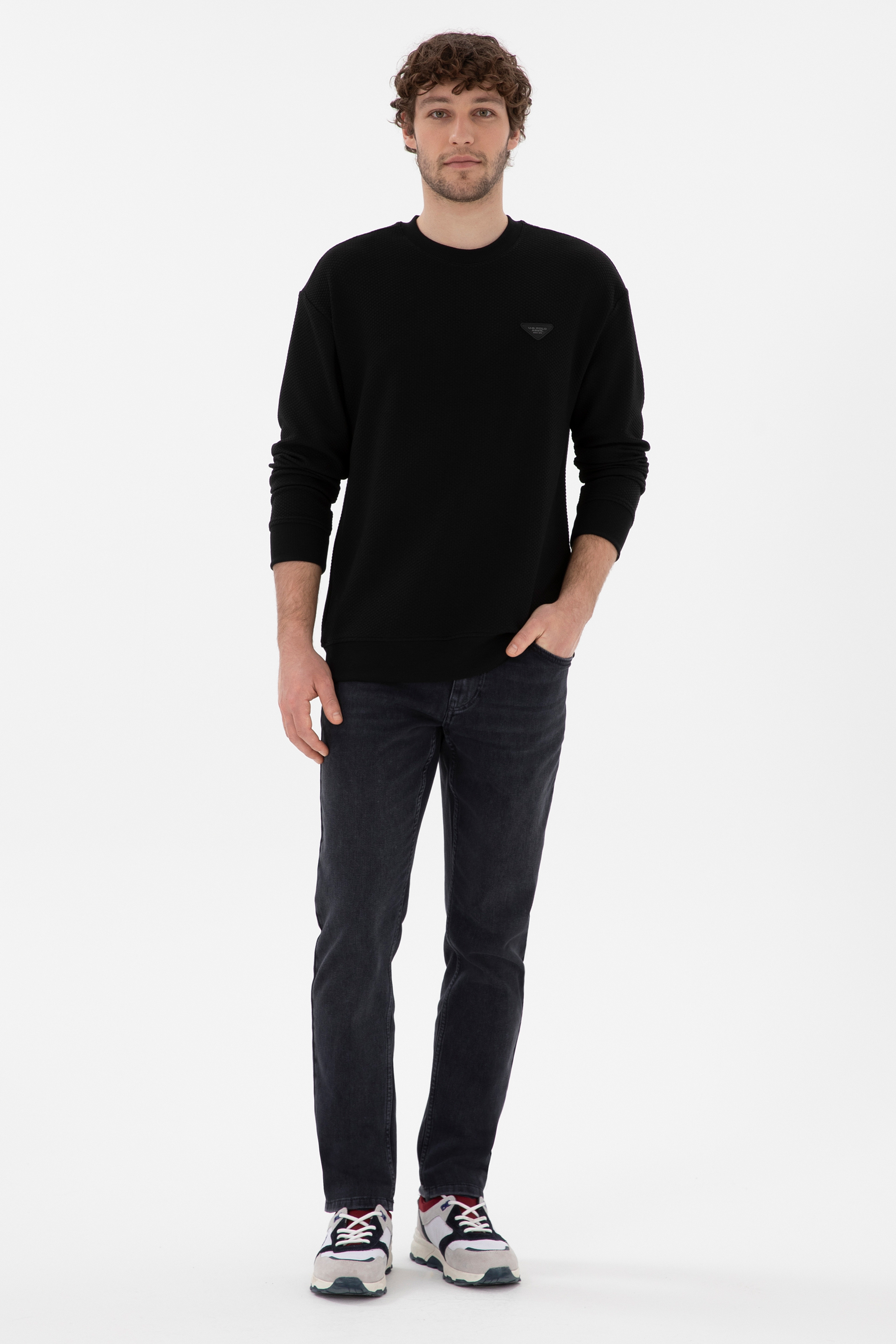 Erkek Comfort Fit Bisiklet Yaka Siyah Sweatshirt - Image 4