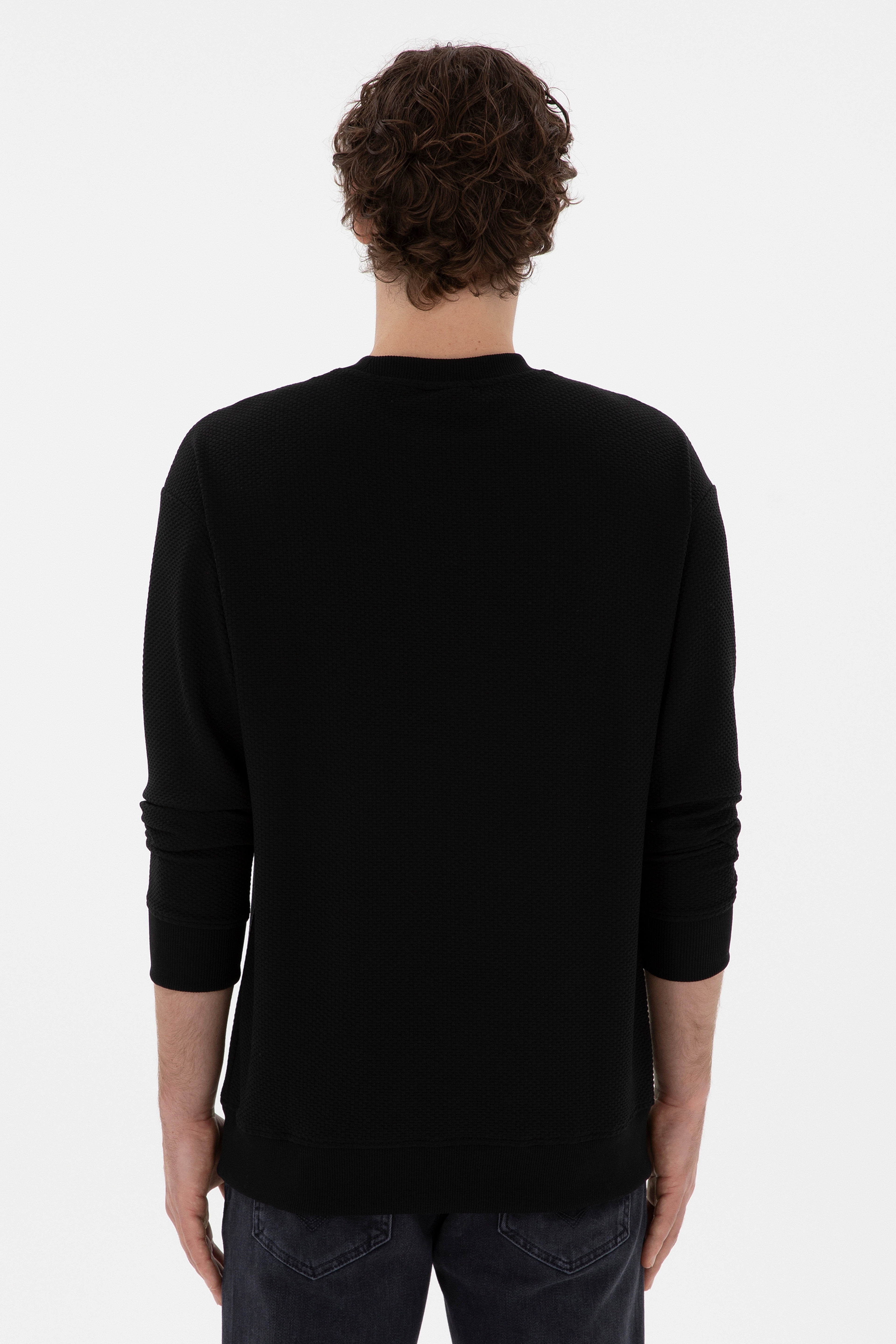 Erkek Comfort Fit Bisiklet Yaka Siyah Sweatshirt